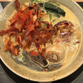 Mensho Ramen - Garlic Knock Out (G.K.O.) - added smoked egg, spinach, shiitake - Ramen Near Me - Mesa, Arizona