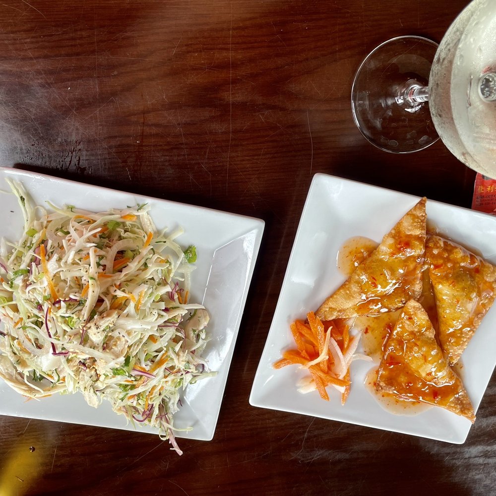 Amazing chicken cabbage salad and wontons