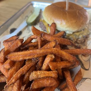 The Melt - BBQ BACON MELTBURGER, SWEET POTATO FRIES and the most excellent pickle - Burgers Near Me - Sacramento, California The Melt - BBQ BACON MELTBURGER, SWEET POTATO FRIES and the most excellent pickle - Burgers Near Me - Sacramento, California