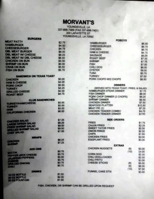 Menu photo 7 Morvant's Bar & Grill Youngsville, LA