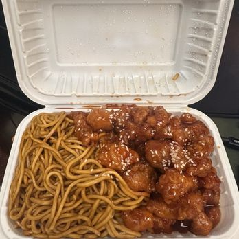 Ming River - C20. Sesame Chicken Combo Plate with plain lo mein - Chinese Near Me - Providence, Rhode Island