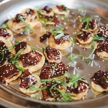 Seductive Specialty Foods - Delicious hoison glazed bacon bites on won-ton rounds with scallions!!! - Specialty Food Near Me Seductive Specialty Foods - Delicious hoison glazed bacon bites on won-ton rounds with scallions!!! - Specialty Food Near Me