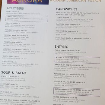Aurora At The Celeste - Menu - American Near Me - Orlando, Florida