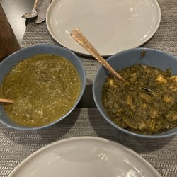 Sankranthi - Saag paneer (left) and gongura mamsam (right)