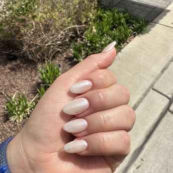 Inspire Nail Bar - Right after getting them done. GelX with winter white and chrome - Nail Salons Near Me - College Park, Maryland