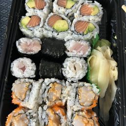 Salmon avocado, yellowtail, spicy scallop Salmon avocado, yellowtail, spicy scallop