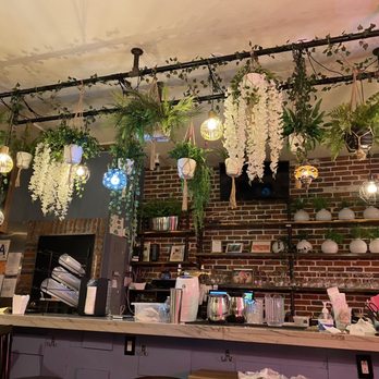 Hub Thai - a bar with plants hanging from the ceiling - Thai Near Me - New York, New York Hub Thai - a bar with plants hanging from the ceiling - Thai Near Me - New York, New York