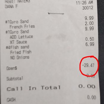 Gyros & Seafood Express - Actual charges - Seafood Near Me - Sarasota, Florida
