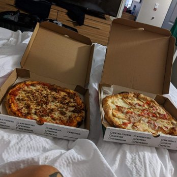DeFazio's - PIZZA IN BED!!!! (RIGHT) Smoked Mozzarella Pizza ++Prosciutto. (LEFT) Fra Diavolo Pizza - Pizza Near Me - Troy, New York DeFazio's - PIZZA IN BED!!!! (RIGHT) Smoked Mozzarella Pizza ++Prosciutto. (LEFT) Fra Diavolo Pizza - Pizza Near Me - Troy, New York