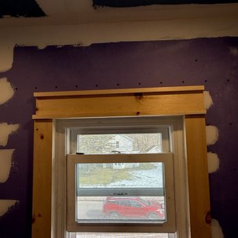MC Carpentry - Bathroom window trim installed before drywall is finished, cuts are uneven window trim has gap on all sides. - Carpenters Near Me MC Carpentry - Bathroom window trim installed before drywall is finished, cuts are uneven window trim has gap on all sides. - Carpenters Near Me
