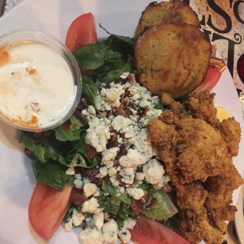 The Old Post - Fried chicken salad with blue cheese crumbles, minus the onion rings that come with it - Pubs Near Me - Missoula, Montana The Old Post - Fried chicken salad with blue cheese crumbles, minus the onion rings that come with it - Pubs Near Me - Missoula, Montana