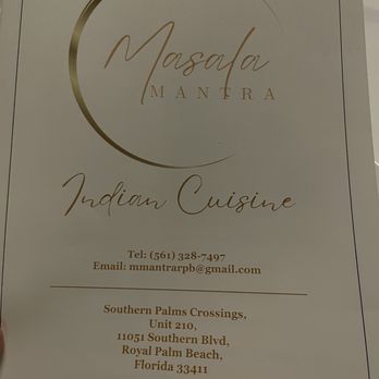 Masala Mantra - Menu cover - Indian Near Me - Royal Palm Beach, Florida Masala Mantra - Menu cover - Indian Near Me - Royal Palm Beach, Florida