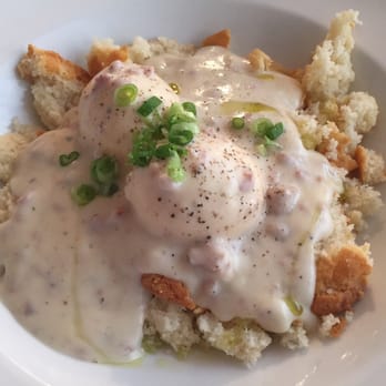 Tilia - Biscuits & Sawmill Sausage Gravy - Smoked eggs, black pepper and green onions - New American Near Me - Minneapolis, Minnesota