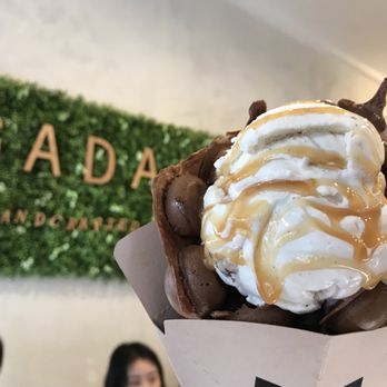 Gadani - Butter pecan ice cream, chocolate egg puff, and caramel drizzle - Coffee & Tea Near Me - Berkeley, California Gadani - Butter pecan ice cream, chocolate egg puff, and caramel drizzle - Coffee & Tea Near Me - Berkeley, California