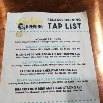 Pontoon Brewing - Tap list as of December 2017 - Breweries Near Me - Sandy Springs, Georgia Pontoon Brewing - Tap list as of December 2017 - Breweries Near Me - Sandy Springs, Georgia
