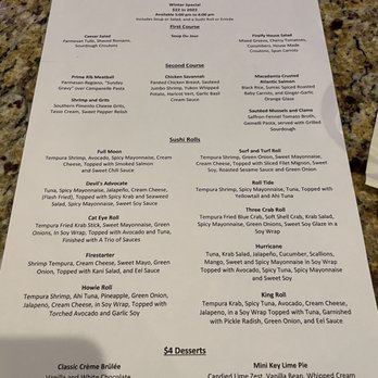 Firefly - Winter Specials 1/29/22 - Steakhouses Near Me - Panama City Beach, Florida