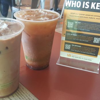 Caffe Vita at KEXP - 16oz iced mocha & 16oz iced strawberry soda espresso (8/7/22) - Coffee & Tea Near Me - Seattle, Washington