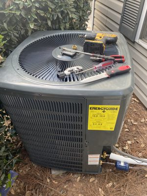 Basic Switch Out - Most installations are  change-outs, existing materials such as ducts and line sets remain untouched. Existing unit has refrigerant safely removed, and unit is removed.
New unit is installed to specifications. Line set is thoroughly checked for leaks, vacuumed and left operating perfectly.