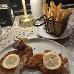 Chicken schnitzel is tender and very tasty