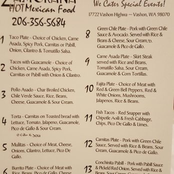 Zamorana - Current menu (1/2017) - Mexican Near Me - Vashon, Washington Zamorana - Current menu (1/2017) - Mexican Near Me - Vashon, Washington