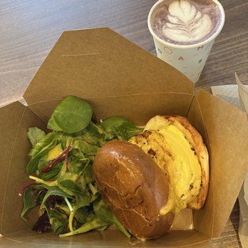 Dash Coffee Bar - Ube Latte and spam/egg sandwich - Coffee & Tea Near Me - Pasadena, California