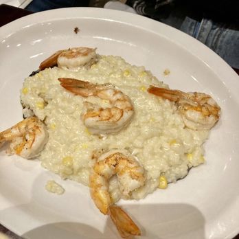 City Cellar - Shrimp over corn risotto- colorless. Some kind of dark mushroom mush underneath - Wine Bars Near Me - Westbury, New York City Cellar - Shrimp over corn risotto- colorless. Some kind of dark mushroom mush underneath - Wine Bars Near Me - Westbury, New York