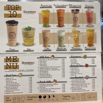 Sharetea - Menu as of 1/3/2020 - Bubble Tea Near Me - Portland, Oregon