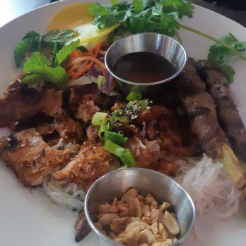 PHO 128 - An outstanding dish. Minced lamb and beef pressed onto sugar cane including chicken on verm with salad and nuoc chom dressing. - Vietnamese Near Me - Concord, Ontario PHO 128 - An outstanding dish. Minced lamb and beef pressed onto sugar cane including chicken on verm with salad and nuoc chom dressing. - Vietnamese Near Me - Concord, Ontario