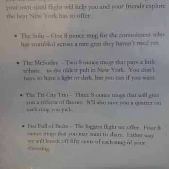 The Excelsior Pub - Menu showing ordering options. - Pubs Near Me - Albany, New York