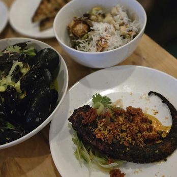 Launderette - PEI Mussells, Charred Octopus and Brussel Sprouts. - New American Near Me - Austin, Texas Launderette - PEI Mussells, Charred Octopus and Brussel Sprouts. - New American Near Me - Austin, Texas