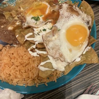 El Colibri Restaurant and Deli - Chilaquiles green rice and beans delicious plate. The beans were original just like how my mother would make them delicious - Burgers Near Me - Salinas, California