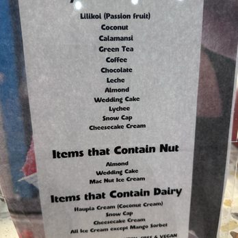 Ululani's - Taken 07/09/2025: For those with dietary restrictions or concerns - Shaved Ice Near Me - Chula Vista, California