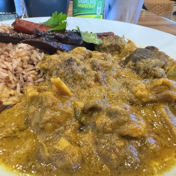 Island Soul Kitchen - Curry goat with rice and peas, and jerk carrots. - Soul Food Near Me - Sacramento, California