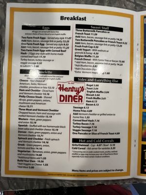 Menu photo 1 Henrys Diner Burlington, VT Menu photo 1 Henrys Diner Burlington, VT