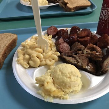 Sam's Bar-B-Que - Sausage brisket with Mac n cheese and potato salad! Ohh yum! - Barbeque Near Me - Austin, Texas