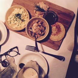 Brunch with 5 plates: scrambled eggs, salmon and cream cheese, banana pancakes with local marmalade, granola, small veggie pie.