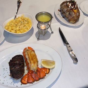 Ocean Prime - 8 Oz Filet Mignon  The lobster tail  Mac and cheese and Loaded Baked Potato - Seafood Near Me - Boston, Massachusetts