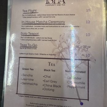 Isla Tea Lounge - Tea menu - Tea Rooms Near Me - Fresno, California