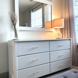Finish Pros - 1980's oak dresser & mirror beautifully refinished in a soft white painted lacquer