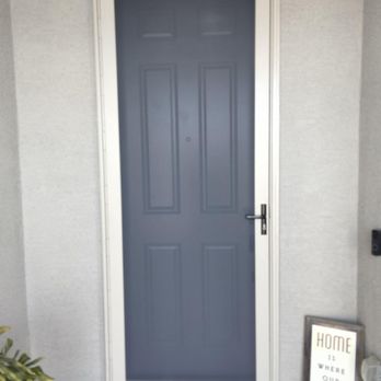 Boss Security Screens - Phoenix - Front door almond frame and slate grey screen. - Door Sales/Installation Near Me Boss Security Screens - Phoenix - Front door almond frame and slate grey screen. - Door Sales/Installation Near Me