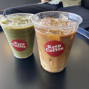 The Keep Coffee - Dirty matcha (left) & salted caramel latte (right) - Bakeries Near Me - San Diego, California The Keep Coffee - Dirty matcha (left) & salted caramel latte (right) - Bakeries Near Me - San Diego, California