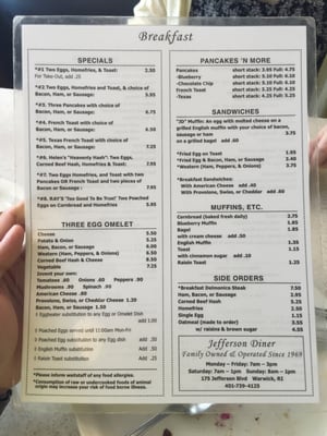 Menu photo 7 Jefferson Boulevard Diner Warwick, RI