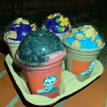 Rad Coffee - Upland - Drinks shown: The Dracula, The Bride, Cookies and Scream, and Cap'n Crunch - Coffee & Tea Near Me - Upland, California