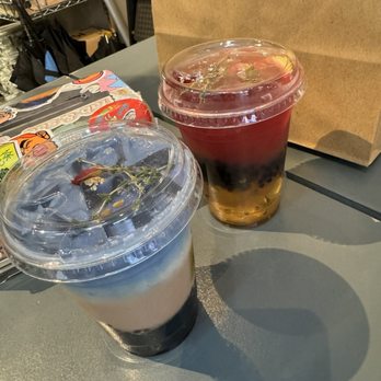 AlimamaTea - White Peach Sencha w Aiyu Jello  Royal milk tea with mini boba - Desserts Near Me - New York, New York