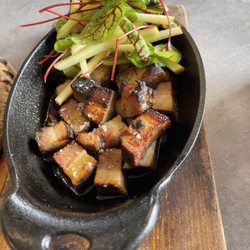 Bear Cave Brewing - Pork Belly (Belgian Tripel, saffron & honey glaze, apple and celery slaw)