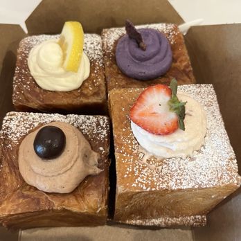 Le Kream - Yuzu top left, below it Chocolate, ube top right, strawberry below - Desserts Near Me - Houston, Texas Le Kream - Yuzu top left, below it Chocolate, ube top right, strawberry below - Desserts Near Me - Houston, Texas