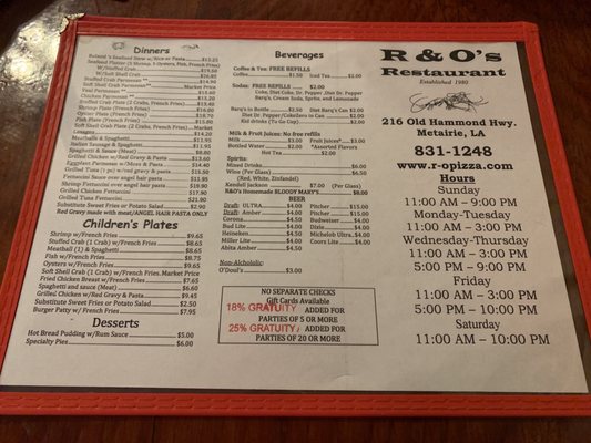 Menu photo 8 R & O Restaurant Metairie, LA Menu photo 8 R & O Restaurant Metairie, LA