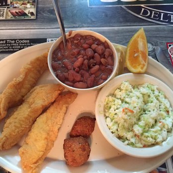 Huck's Catfish - One piece meal cut in strips Cole slaw and pinto beans so damn tasty - Southern Near Me - Denison, Texas Huck's Catfish - One piece meal cut in strips Cole slaw and pinto beans so damn tasty - Southern Near Me - Denison, Texas