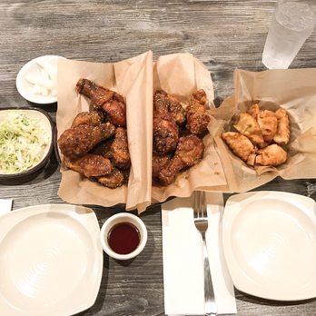 The Chicken On Fire - Medium 2. Soy garlic and the onion flavor (totally having a brain fart rn) with gyoza!!! And rice and salad yummmmmmm - Chicken Wings Near Me - Castro Valley, California The Chicken On Fire - Medium 2. Soy garlic and the onion flavor (totally having a brain fart rn) with gyoza!!! And rice and salad yummmmmmm - Chicken Wings Near Me - Castro Valley, California