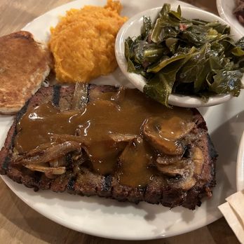 Puckett's Restaurant - Smoked Meatloaf with sweet potato and collard greens - Southern Near Me - Pigeon Forge, Tennessee Puckett's Restaurant - Smoked Meatloaf with sweet potato and collard greens - Southern Near Me - Pigeon Forge, Tennessee